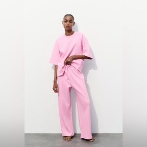 Zara medium pink INTERLOCK JOGGER TROUSERS new